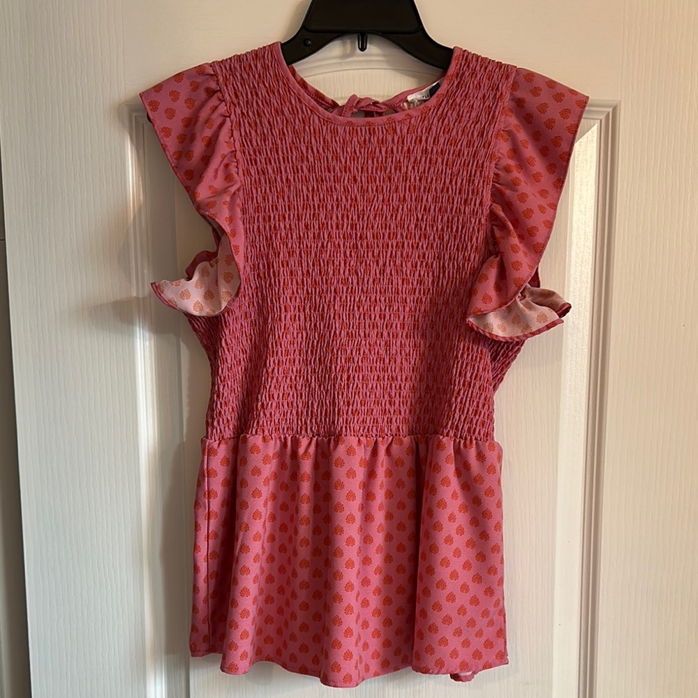 Pink Flutter Sleeve Smocked Top